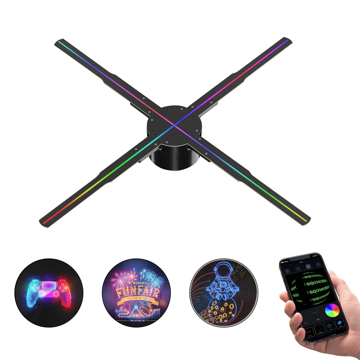P50 Wifi Holographic Fan 3D Advertising Machine 576 LED Sign Neon Smart HD Player Support Video Picture Logo Holographic Light EU Plug (image for) P50 Wifi Holographic Fan 3D Advertising Machine 576 LED Sign Neon Smart HD Player Support Video Picture Logo Holographic Light EU Plug